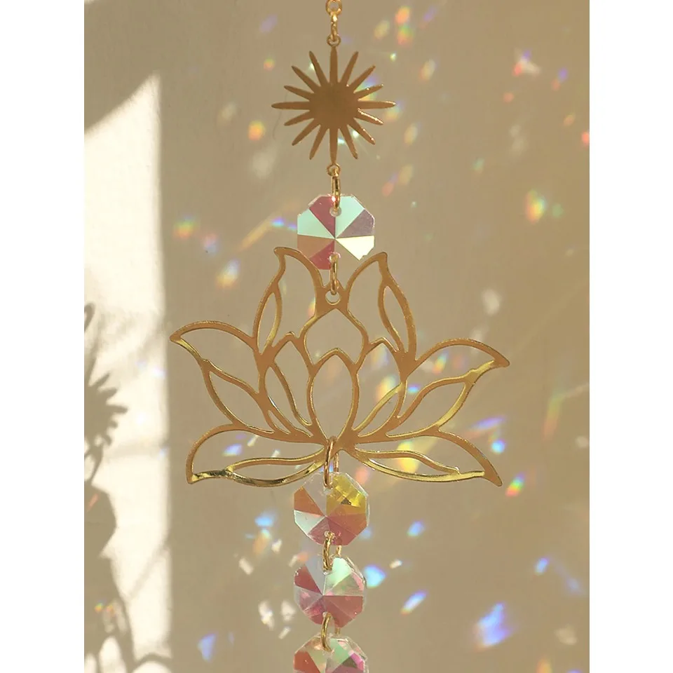 Suncatcher 1 Stuk Tuinieren Ambachten Gouden Lotus Ab Kleurrijke Waterdruppel Hanger Kristallen Decoratie Hanger