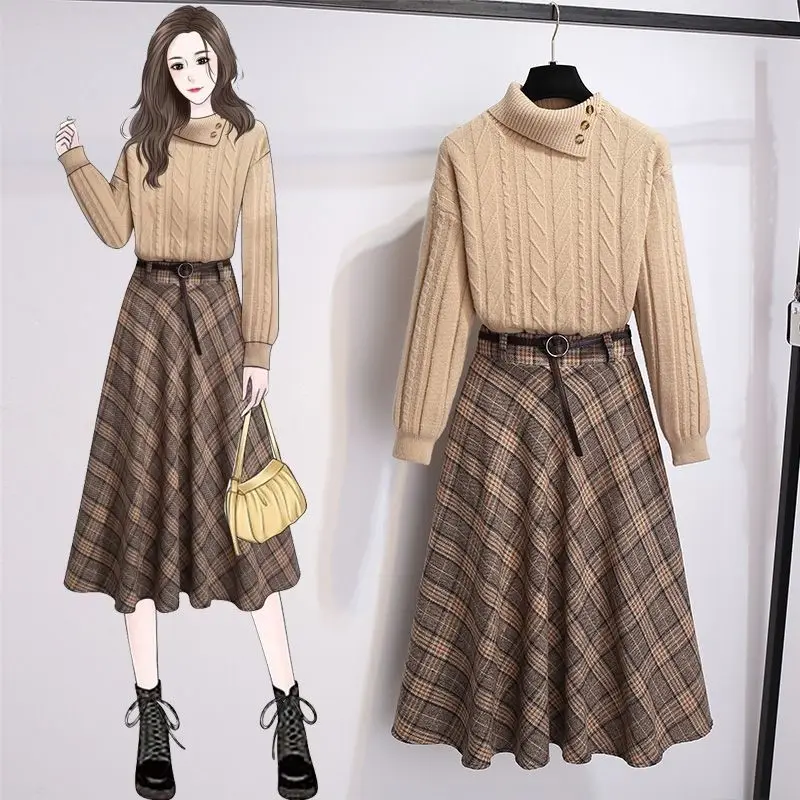 

Reduced Age Knitted Sweater Single/Set Women's 2023 Autumn/Winter New Style Royal Sister Light Mature Half Skirt Two Piece Suit