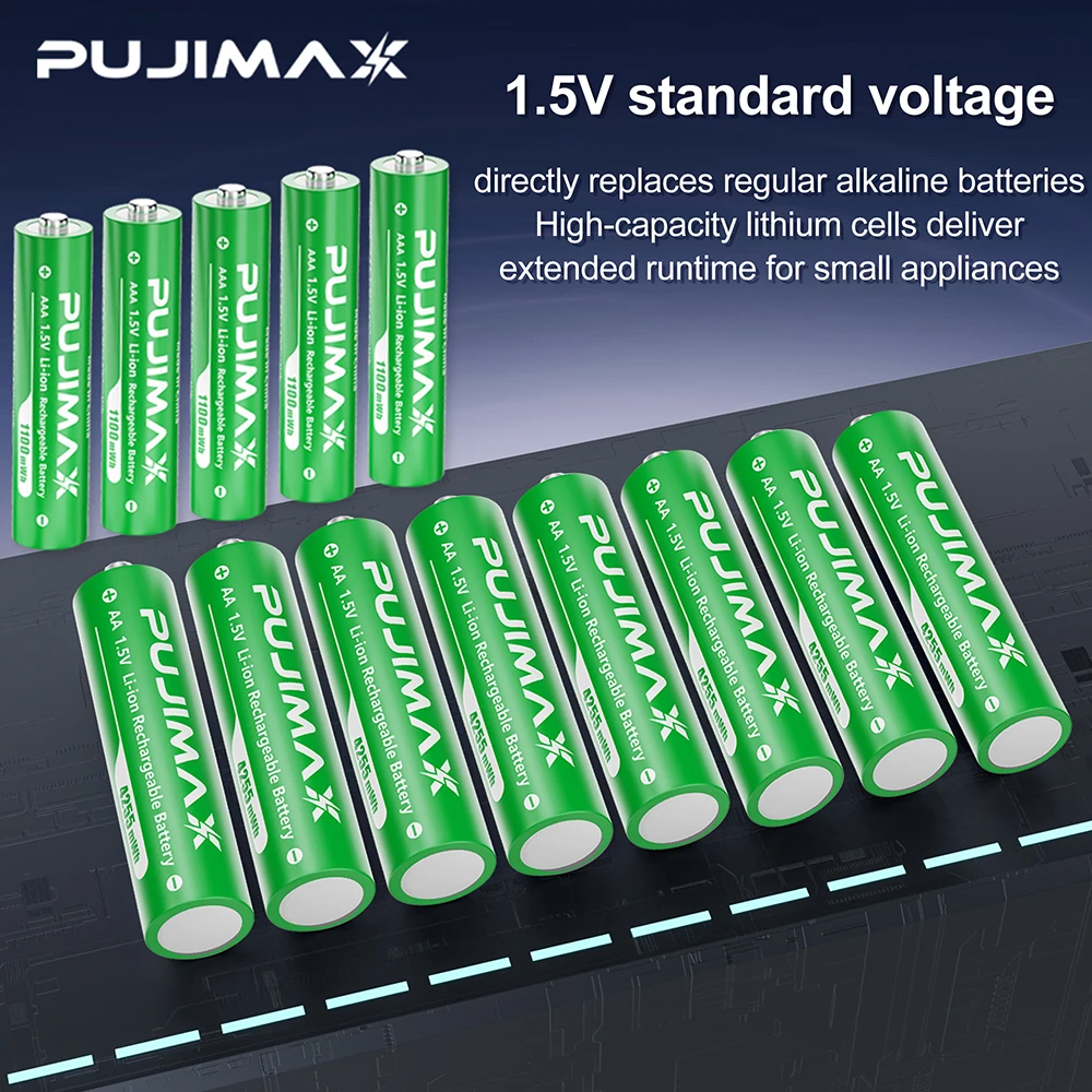 PUJIMAX Lithium-Ion Rechargeable Battery High-Capacity 1.5V 4255mWh AA&1100mWh AAA Battery for Remote Control Mouse Electric Toy 1