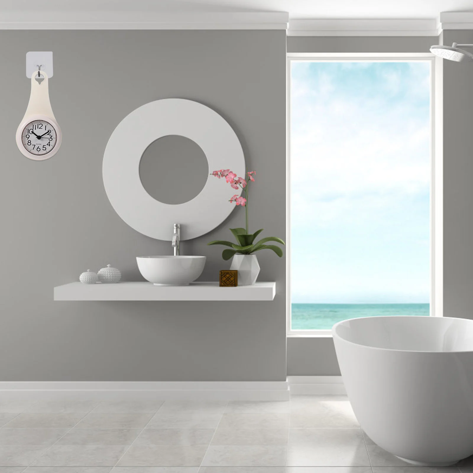 Wall Mount Clock Waterproof Shower Alarm Digital Timer Vanity Desk Smooth Modern Design Pointed Hands Sucker Handle Bathrooms Wall Clock Digital Wall Clock Digital Display Clock