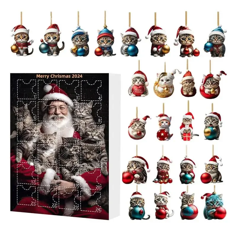 Advent Calendar Christmas Cat Countdown Calendar Cute Animal Hanging Decoration New Year Christmas Tree Decoration