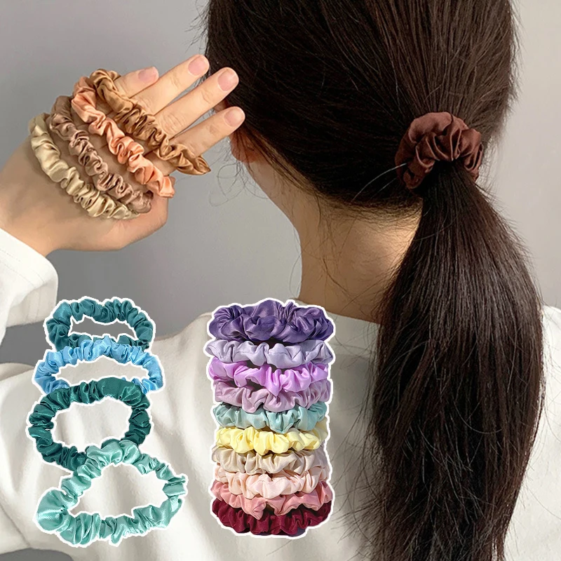 10pcs/pack Women Silk Scrunchie Elastic Hair Bands Multicolor Ponytail Holder Hair Ties Girls Hair Accessories Rubber Band New