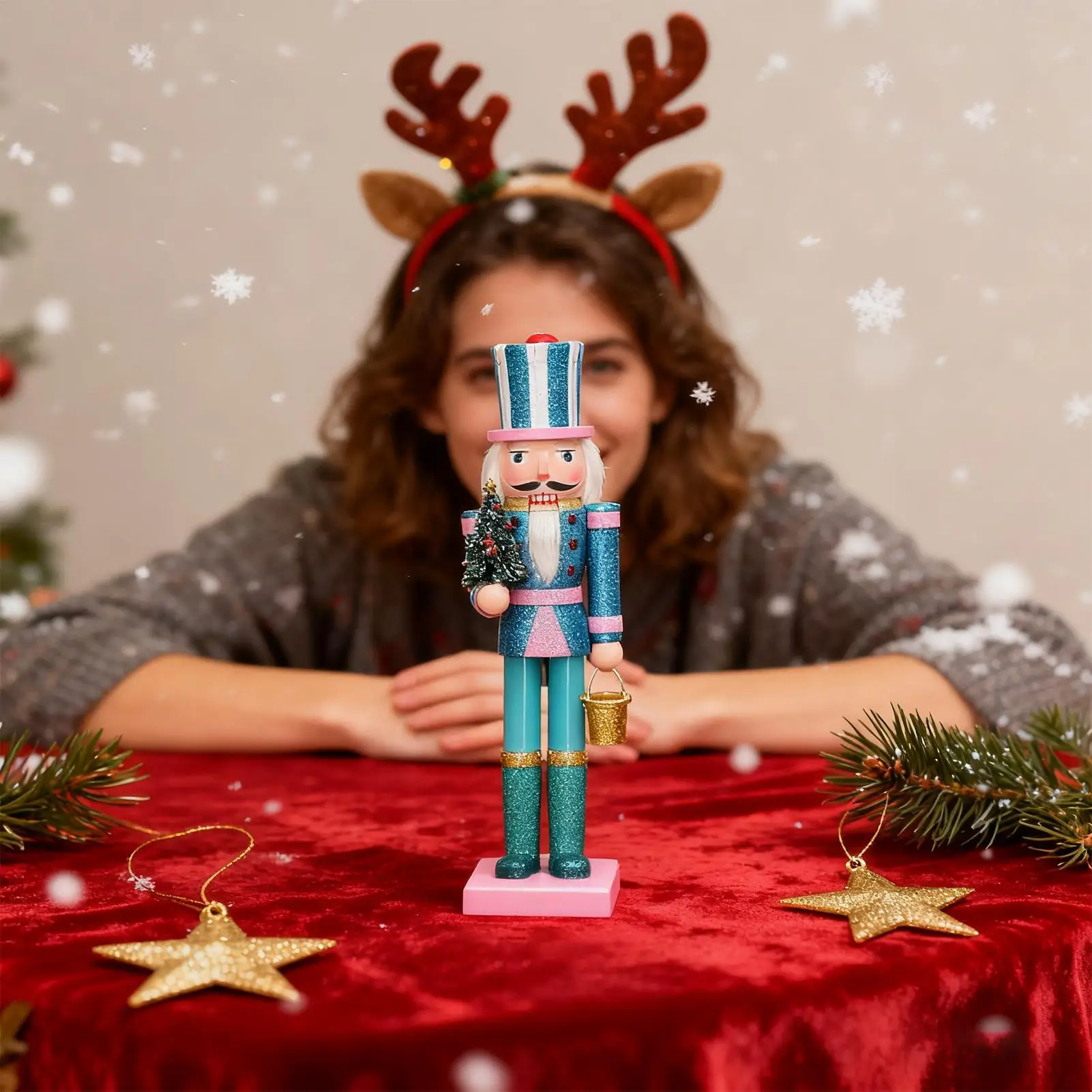 Nutcracker Christmas Decor 38cm Wooden Decoration Figure Collectibles Christmas Collectible Nutcracker For Holiday Kitchen