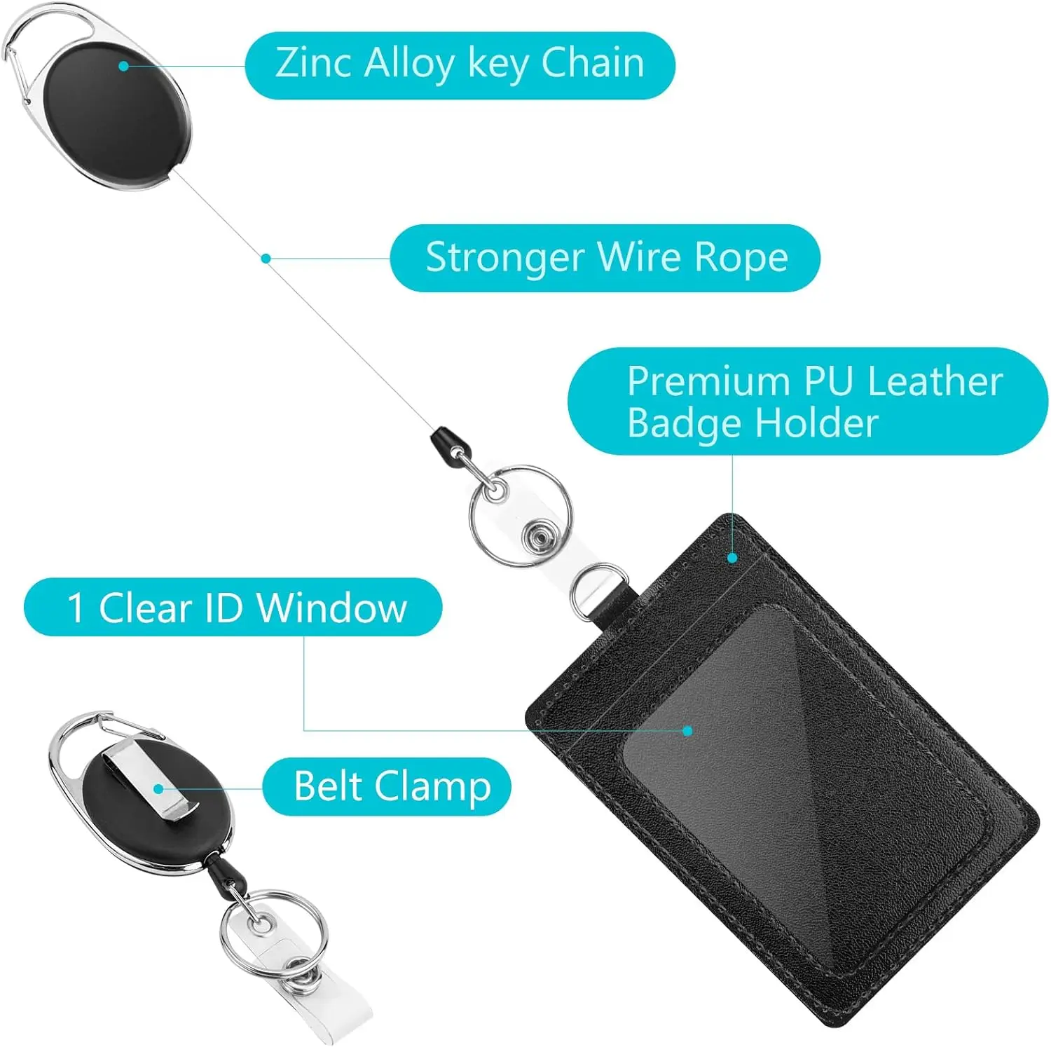 Retractable Badge Reel Badge Holder 2pcs PU Leather Horizontal Vertical ID Work Name Case For School Office