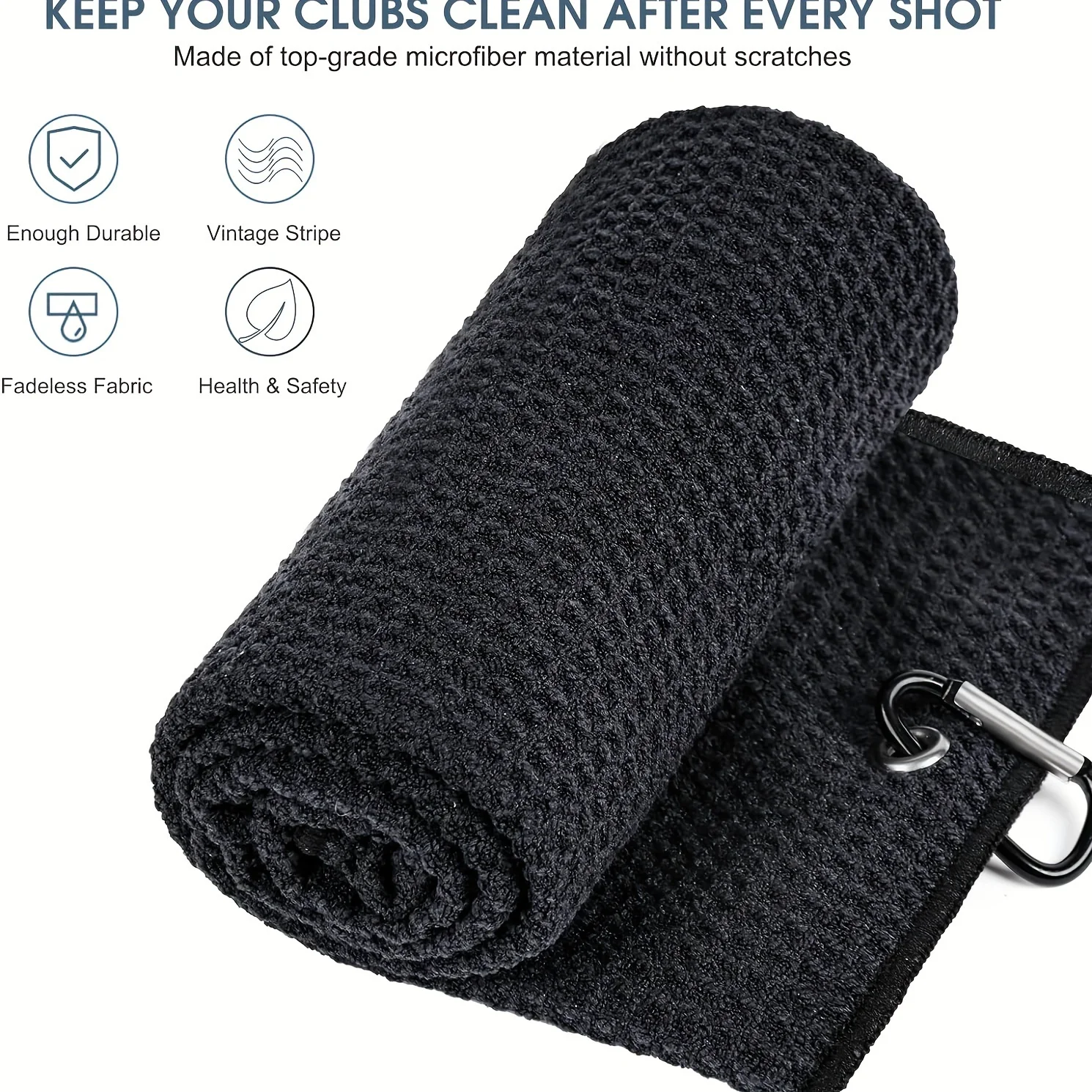Golf Towel 1pc For Bags with Clip and Microfiber Waffle Pattern 30*50cm/11.8x19.6in