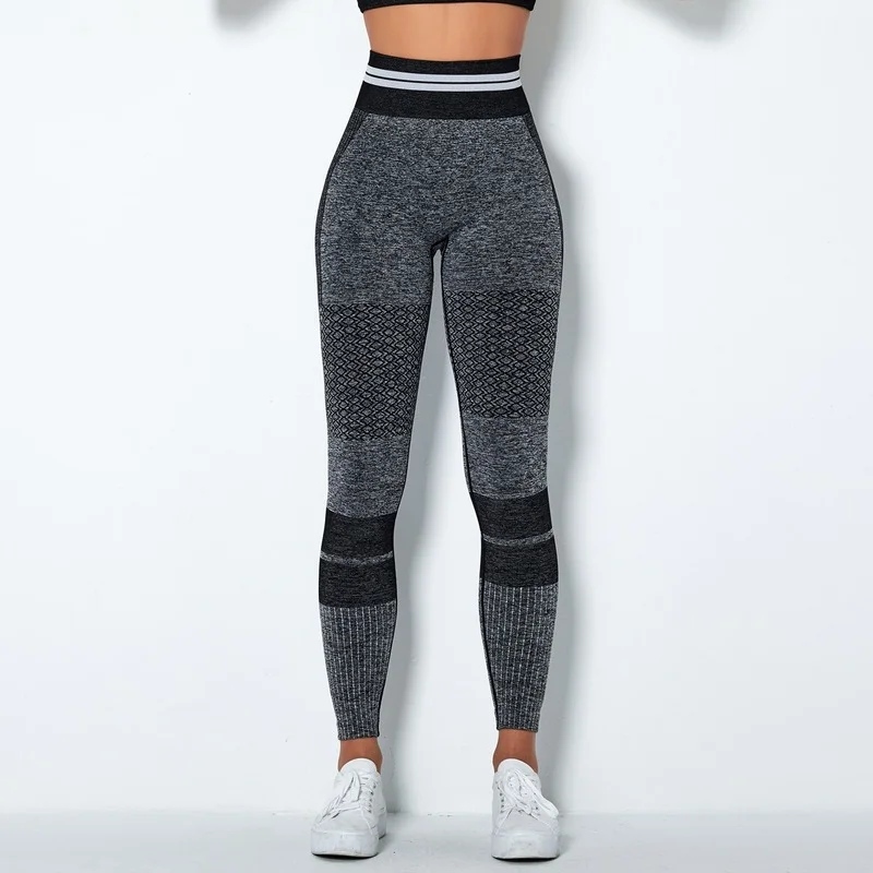 Women's High Waist Pants Europe and America Hip Lift Elastic Fitness Pants Leggings Sports Pants Seamless Yoga Pants
