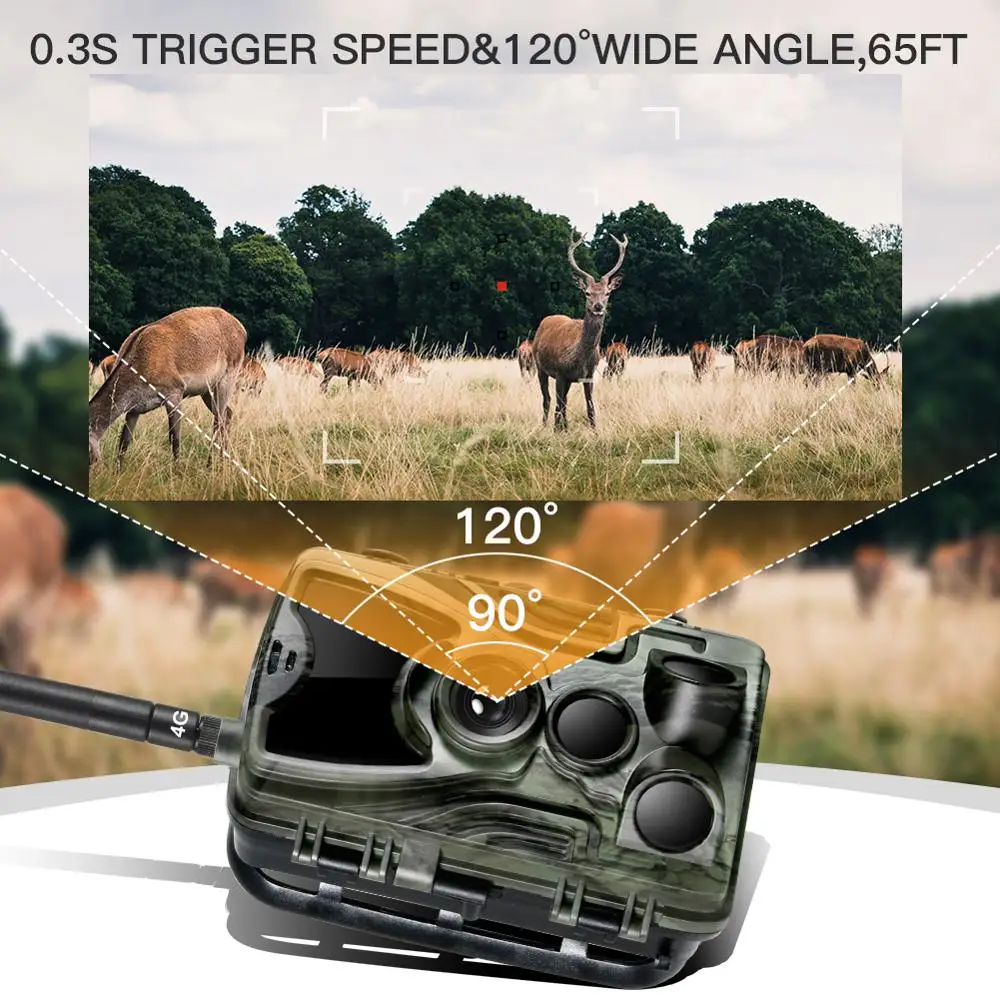 Outdoor HC-801LTE 4G Hunting Camera 20MP Infrared Camera MMS/SMTP Photo Trap 0.3s Trigger Time 940nm LED Wild Camera PhotoTrap 5