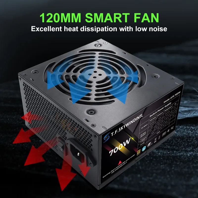 T.F.SKYWINDINTL PC 전원 공급 장치 700 와트 전원 공급 장치 검정색 게임용 조용한 120mm 팬 24핀 12V ATX ??데스크탑 컴퓨터 PSU