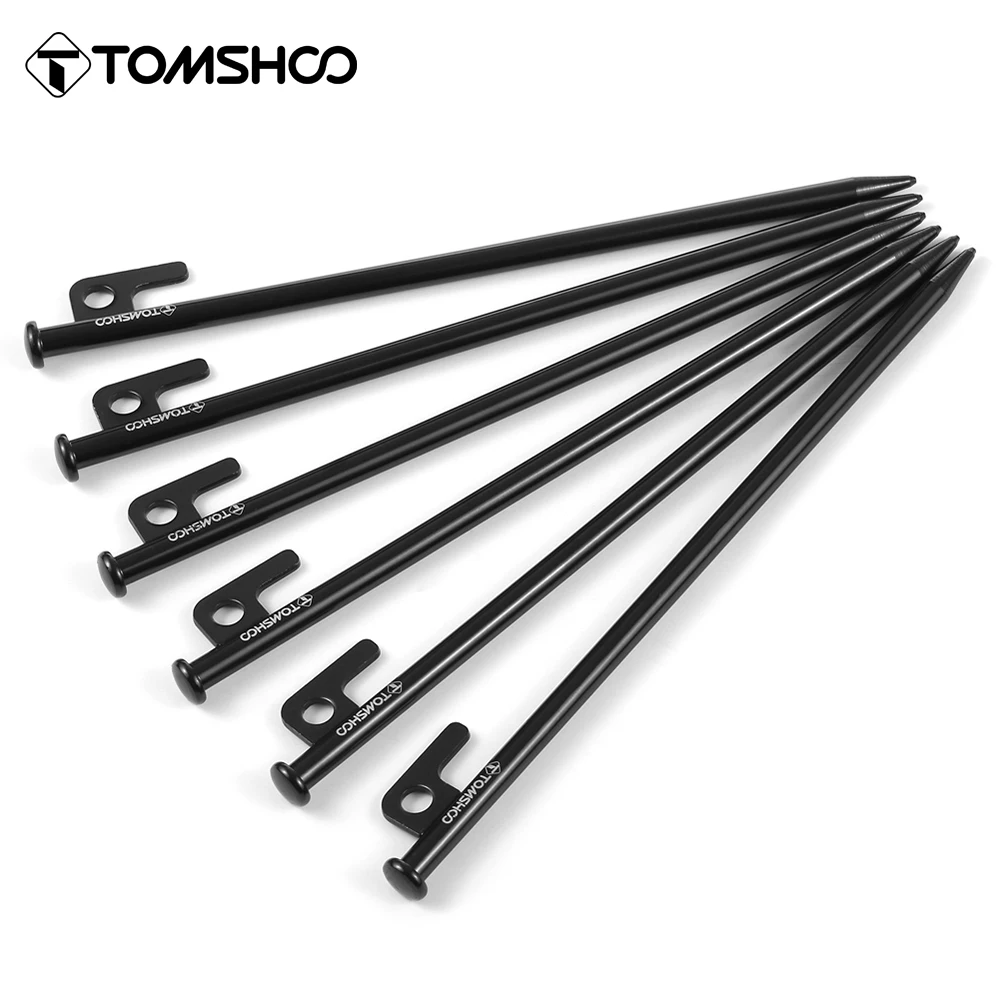 tomshoo-8-12inch-6pcs-heavy-duty-steel-tent-stakes-pegs-with-hook-and