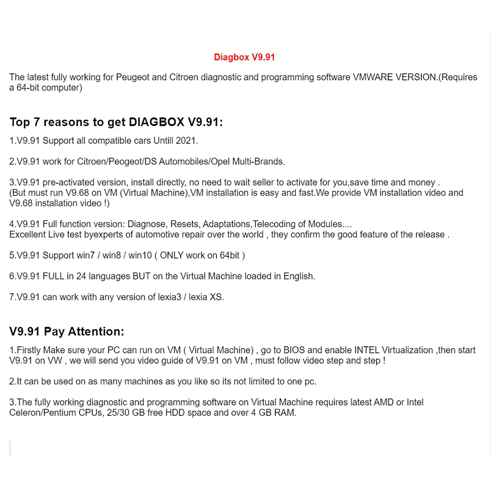 Latest Diagbox V9.91 Car repair diagnosis software Multi-language Fully working For Peugeot For Citroen Diagnostic Vm Version