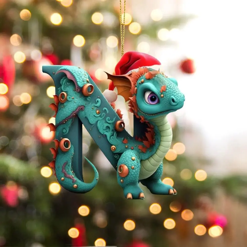

Acrylic 26 Letters Christmas Dragon Pendants 2D Printed Pattern Christmas Tree Pendants Decorative Dragon Baby Hanging Ornament