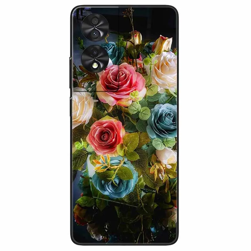 Floral Silicone Soft TPU Phone Cover with Black Bumper