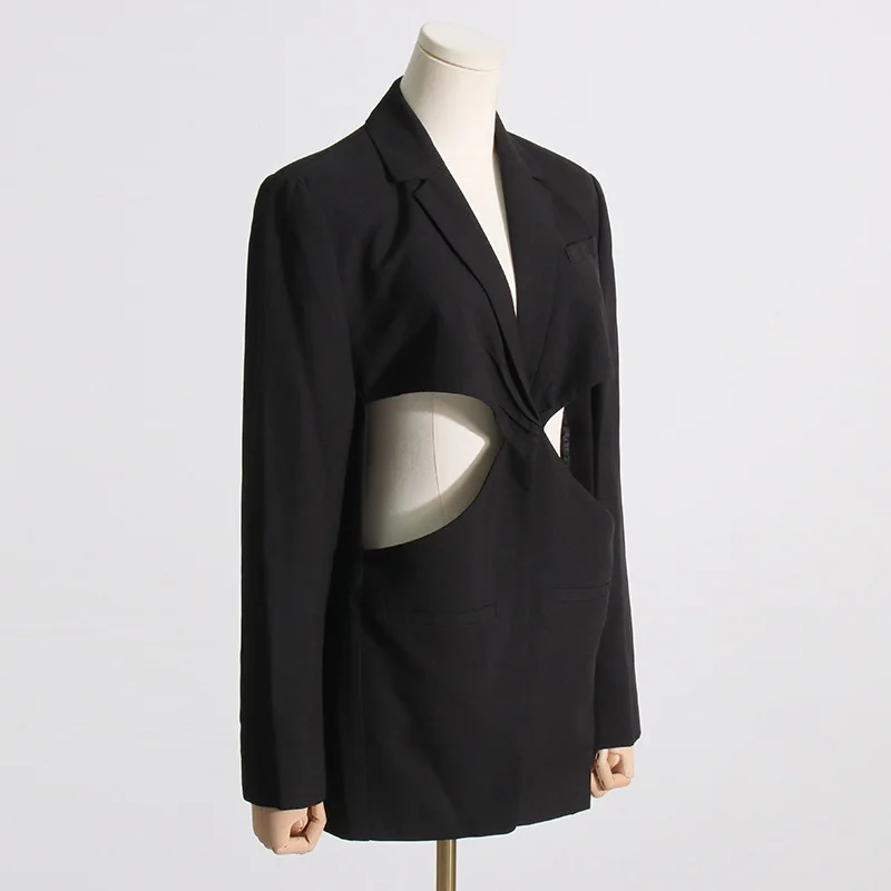 2023 Autumn New Trendy Women Kinked Hollow-out Blazers and Jackets Loose Ladies  Commute Long Sleeve Profile Suit Blazer Coat