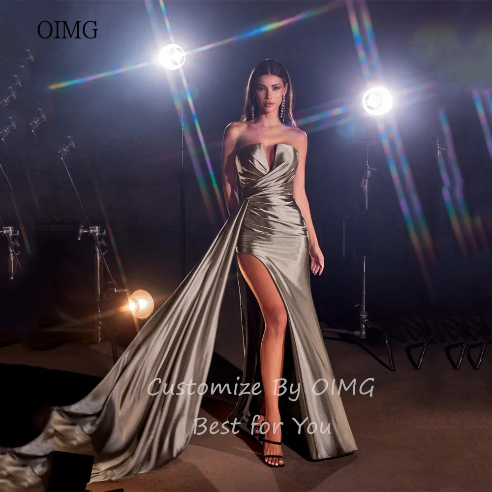 OIMG Sexy Mermaid Wedding Dress Simple V Neck Backless Bridesmaid Dresses Side Split Wedding Gowns Customized