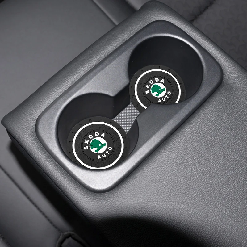 2Pcs Car Coasters Water Cup Slots Non-Slip Mat Water Cup Pad Accessories for Skoda Fabia Vision Leon Octavia Superb Karoq Ibiza