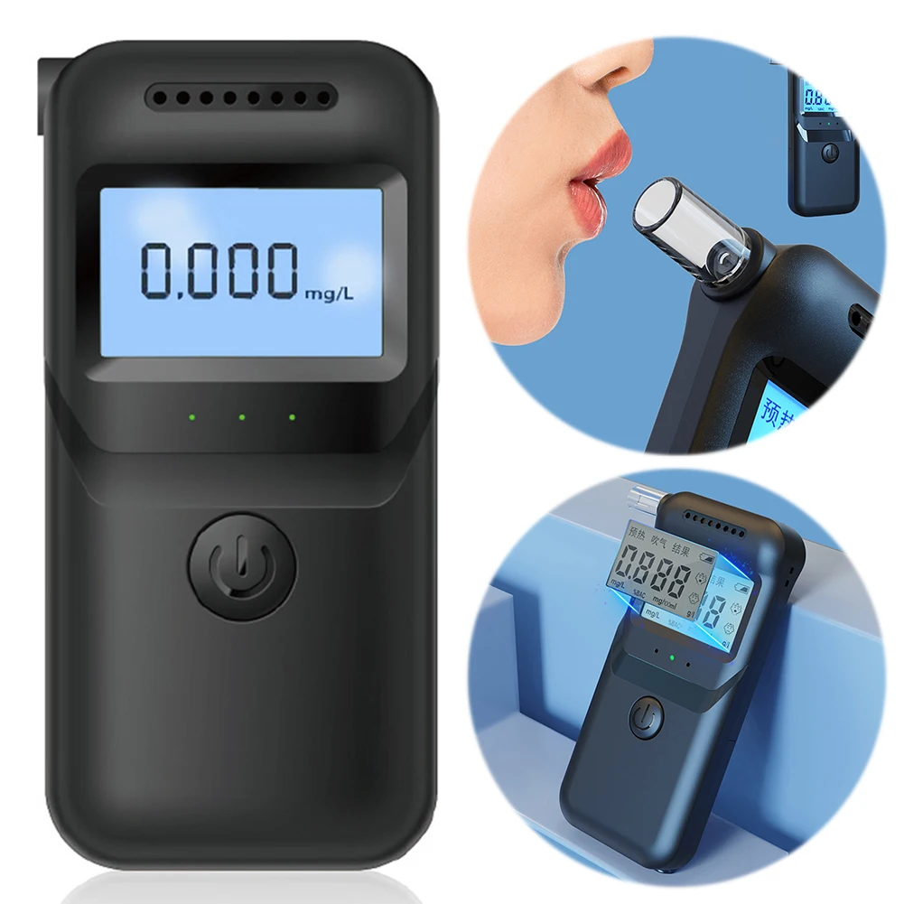 Digital Portable Breathalyzer Accurate LCD Display Alcohol Detector with 5 Mouthpieces Drunk Driving Analyzer for Home Party Use