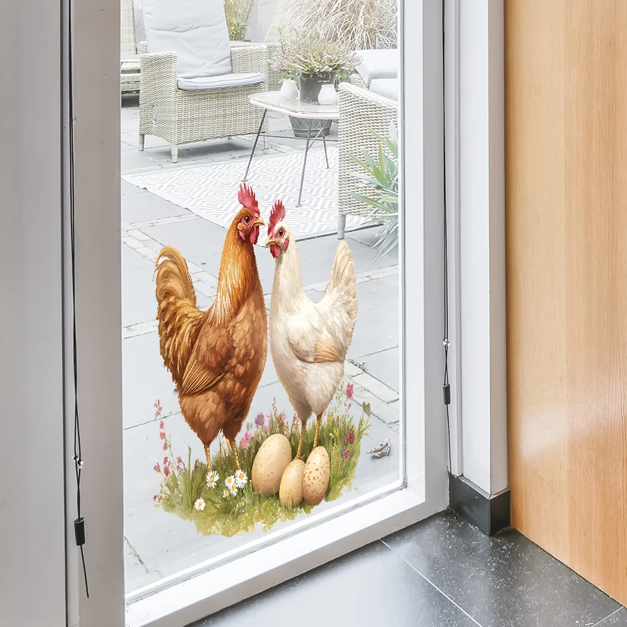 Double Sided Visibility Removable Windows Stickers Realistic Chicken Pattern Glass Decals 1pcs For Kitchen Living Room Decor