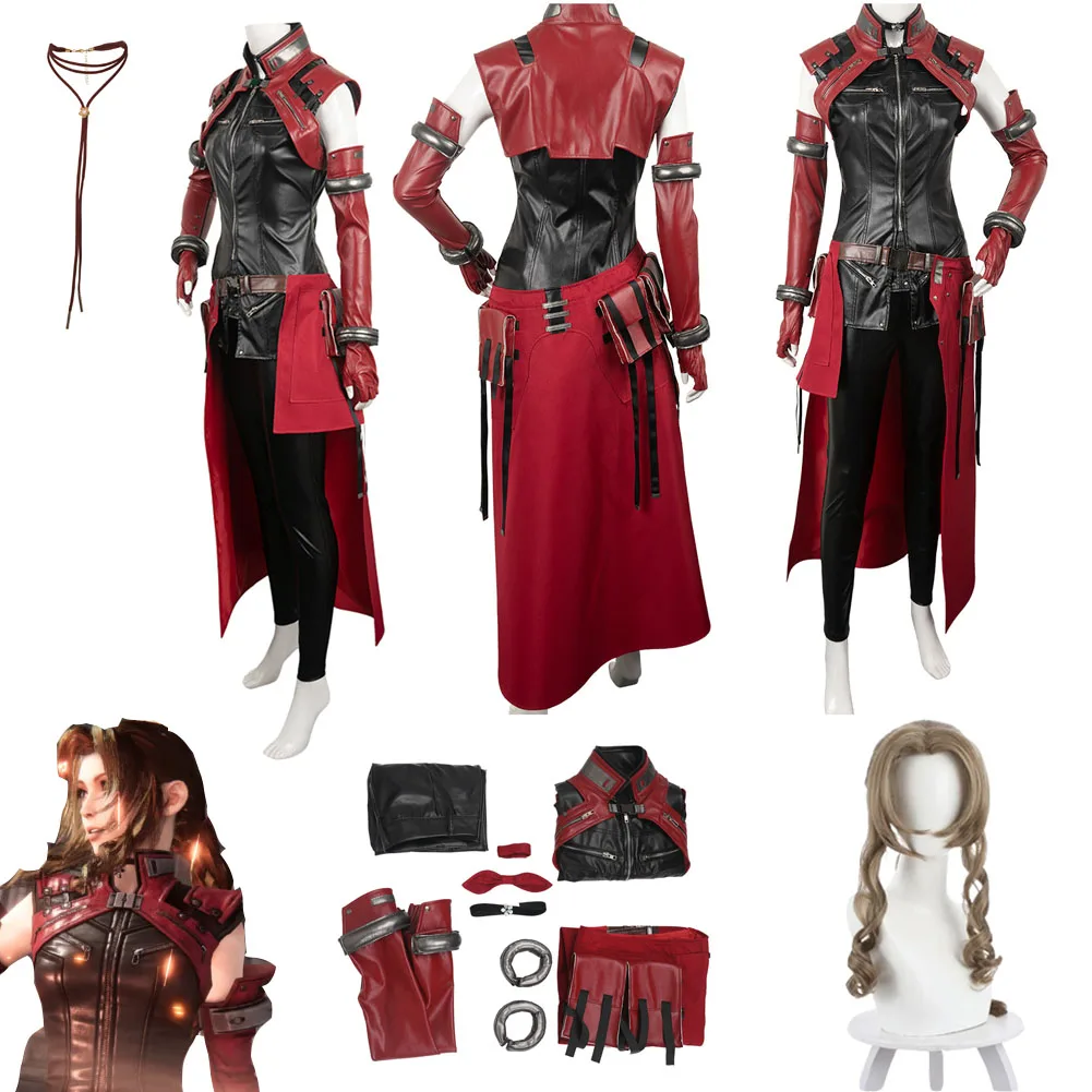 

Final Fantasy Aerith Cosplay Necklace Fantasia Costume Suit Adult Women Female Leather Outfit Halloween Carnival Party Clothes
