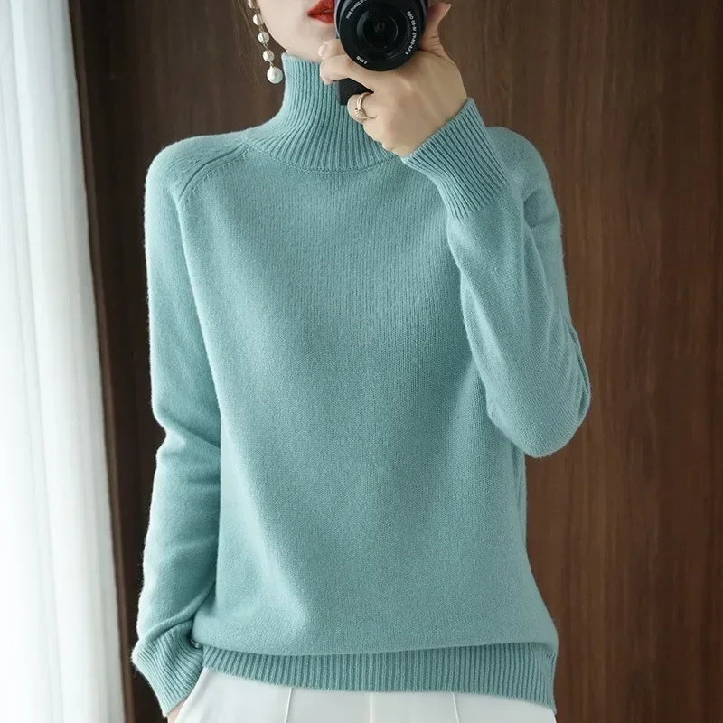 Stylish Loose-fit High Neck Knitted Sweater for Women, Stand Up Collar Pullover Design tops women 2025