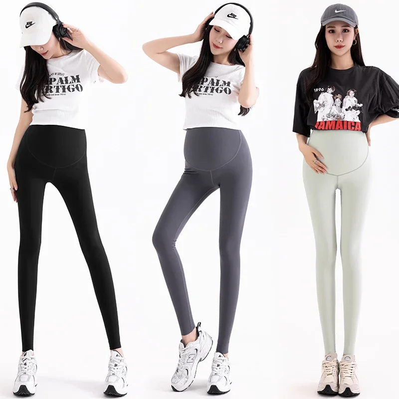 Spring Summer Nylon Cropped Yoga Pants for Maternity High Waist Support Pencil Legging for Pregnant Women Y2k Youth Pregnancy