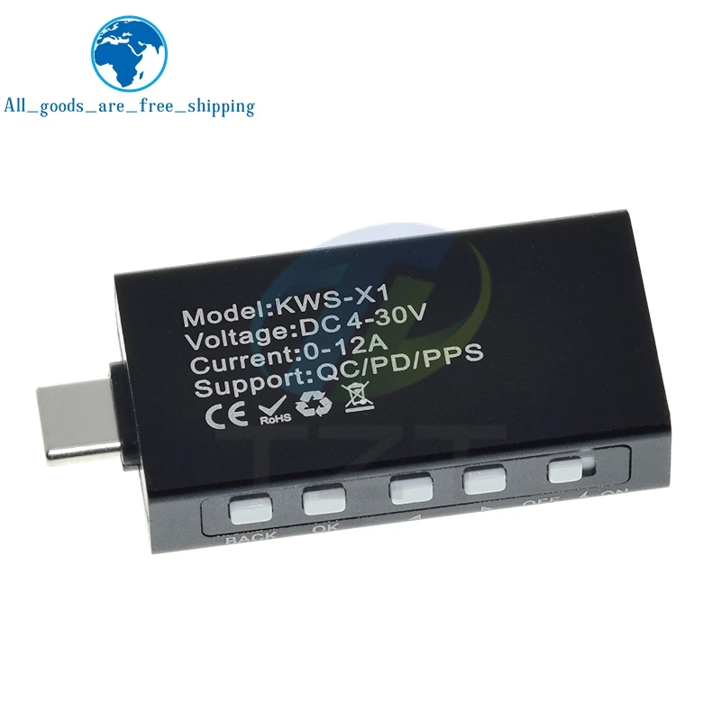 KWS-X1 Type-C 전류 및 전압 모니터 DC 4-30V 0-12A 전력계 테스터 PD 배터리 용량 디지털 LCD 디스플레이 미터
