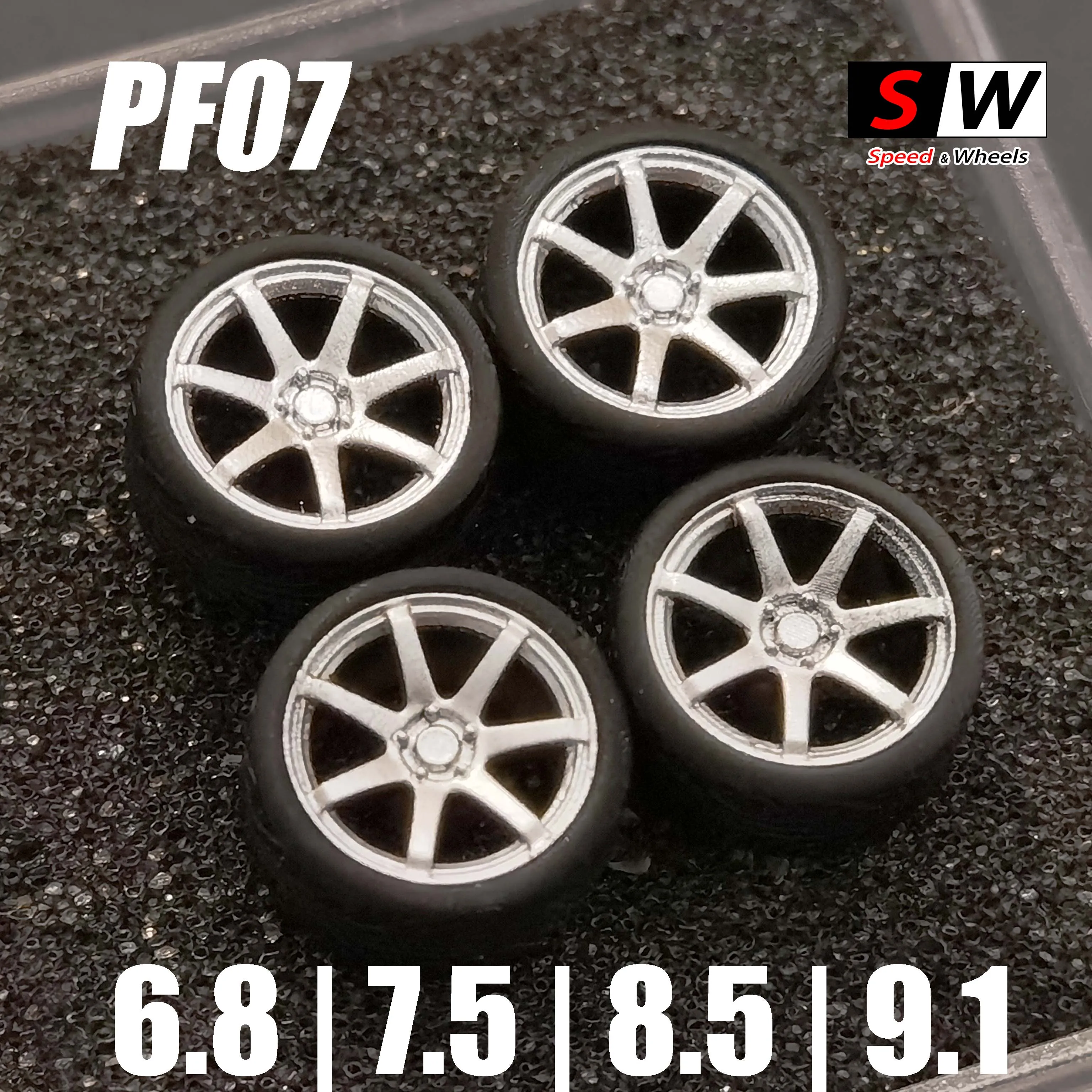 4pcs SW 1/64 Mini Car Wheels 9.3/10.3/11.1mm PF07 Rims W Rubber Tires