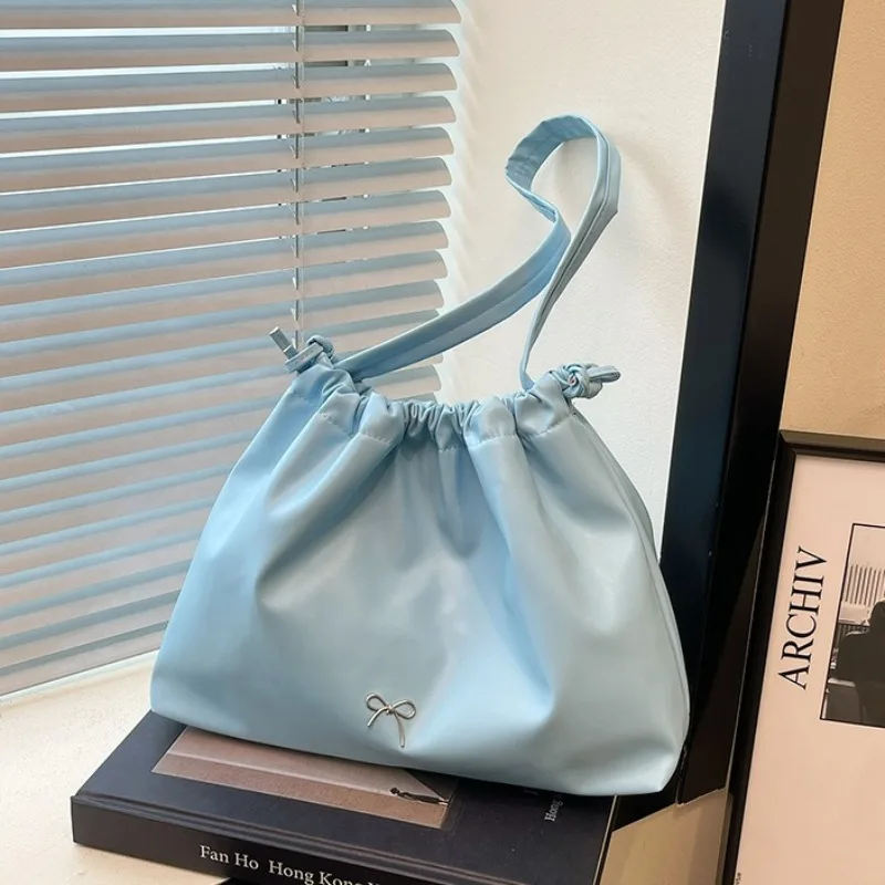 Casual Large Capacity Tote Bags Women's Commuter Shoulder Bag Soft Surface Y2K Bow Handbag Original Design Lady Bags