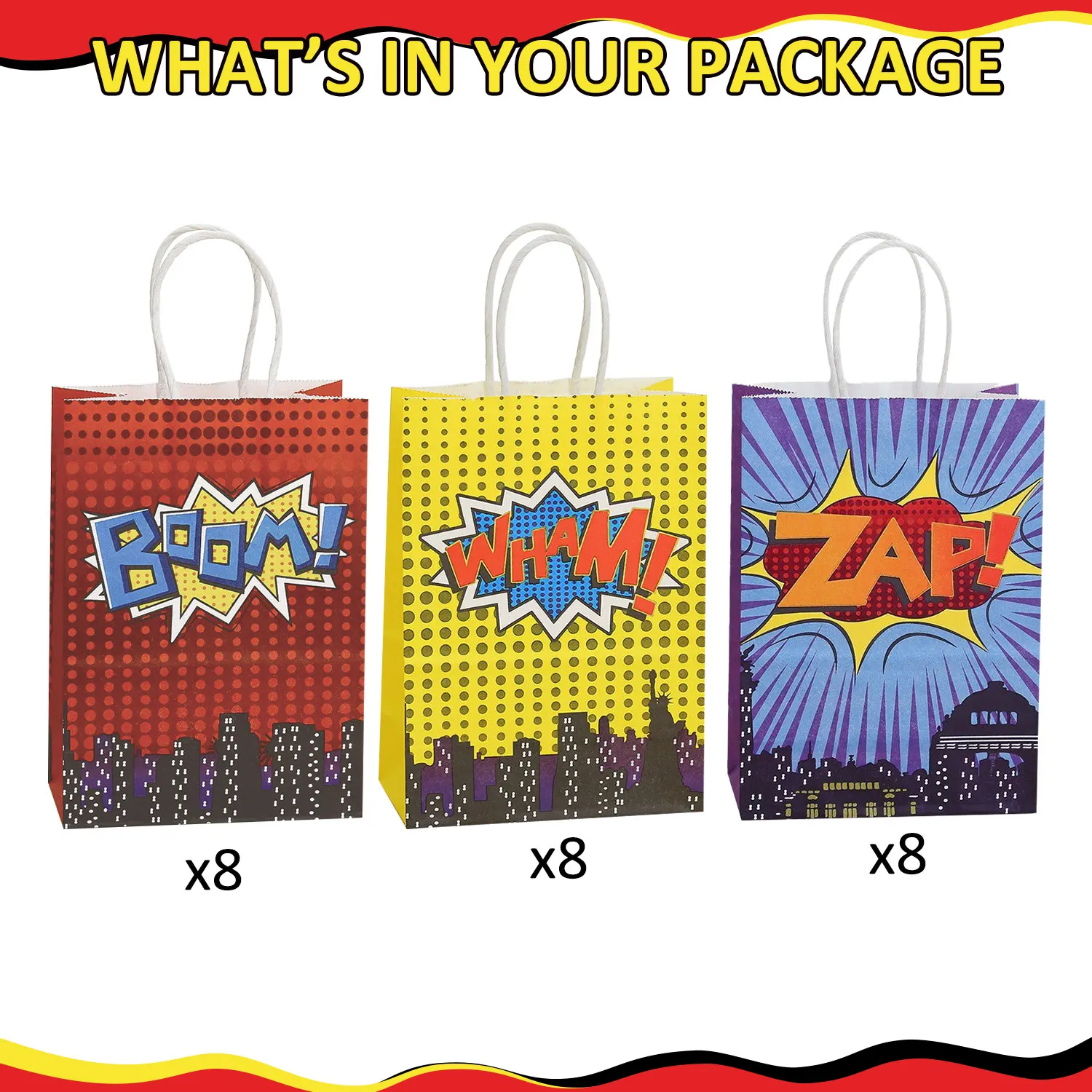 24 Stück Hero Party-Geschenktüten mit 3 verschiedenen Arten, Comic-Kraftpapiertüten für Geburtstagsparty-Zubehör, Babyparty-Dekorationen – Detail 4