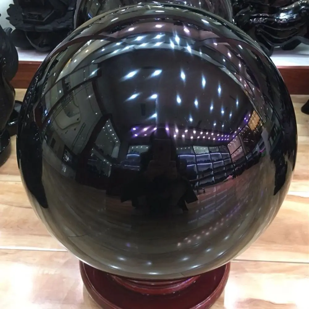 Sphère d'obsidienne noire naturelle, boule de cristal polie, sphère Citrofeng Shui de guérison de charbon, décoration sans base