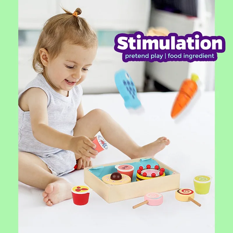 Kids Wooden Play Food Toy Cutting Fruit Vegetable Set Pretend Kitchen Accessories Playset for Children Gift Early Education Toys