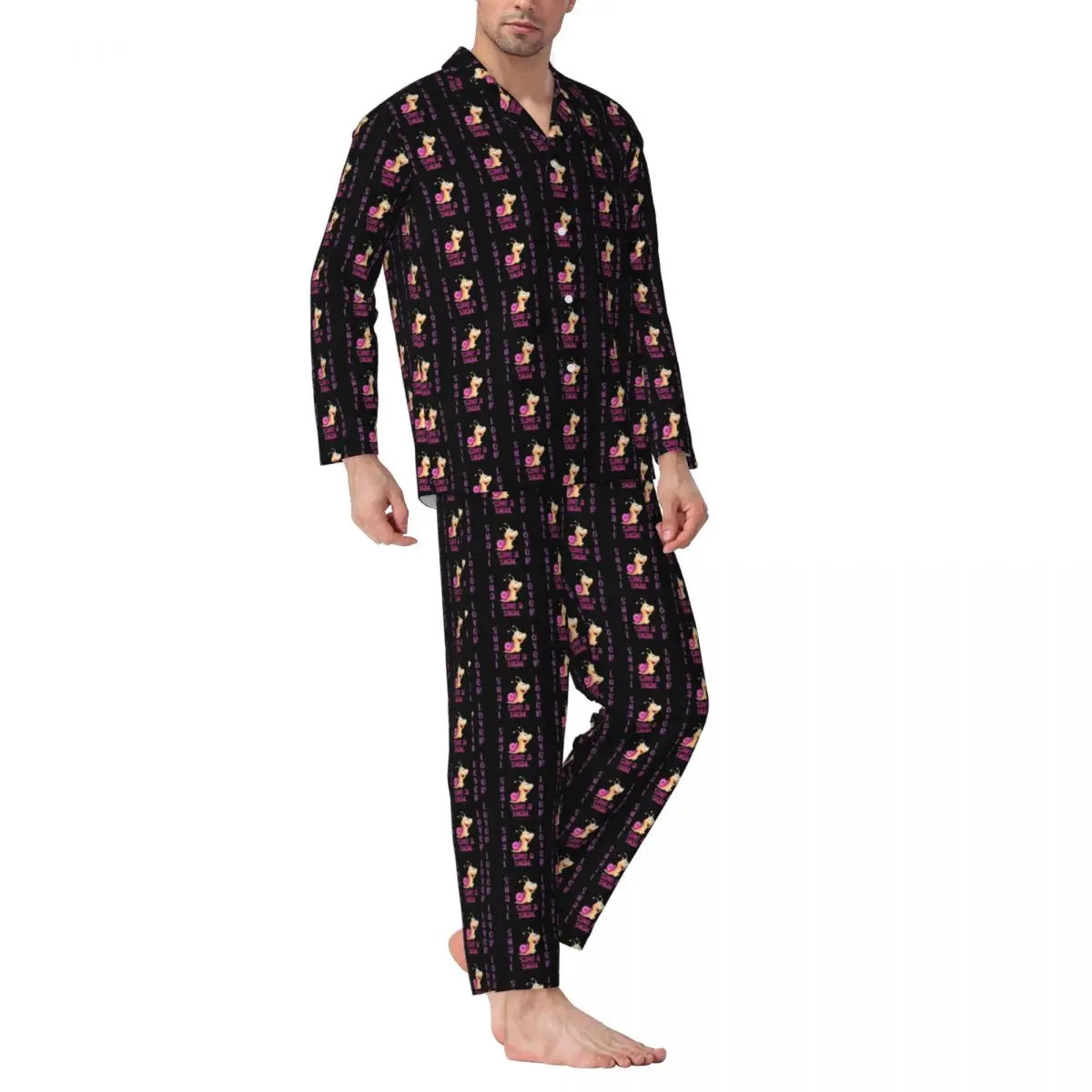 

Пижама Мужская с принтом улитки, одежда для сна для влюбленных, милая Повседневная Пижама из 2 предметов с животным принтом, милый мягкий домашний костюм оверсайз с длинным рукавом
