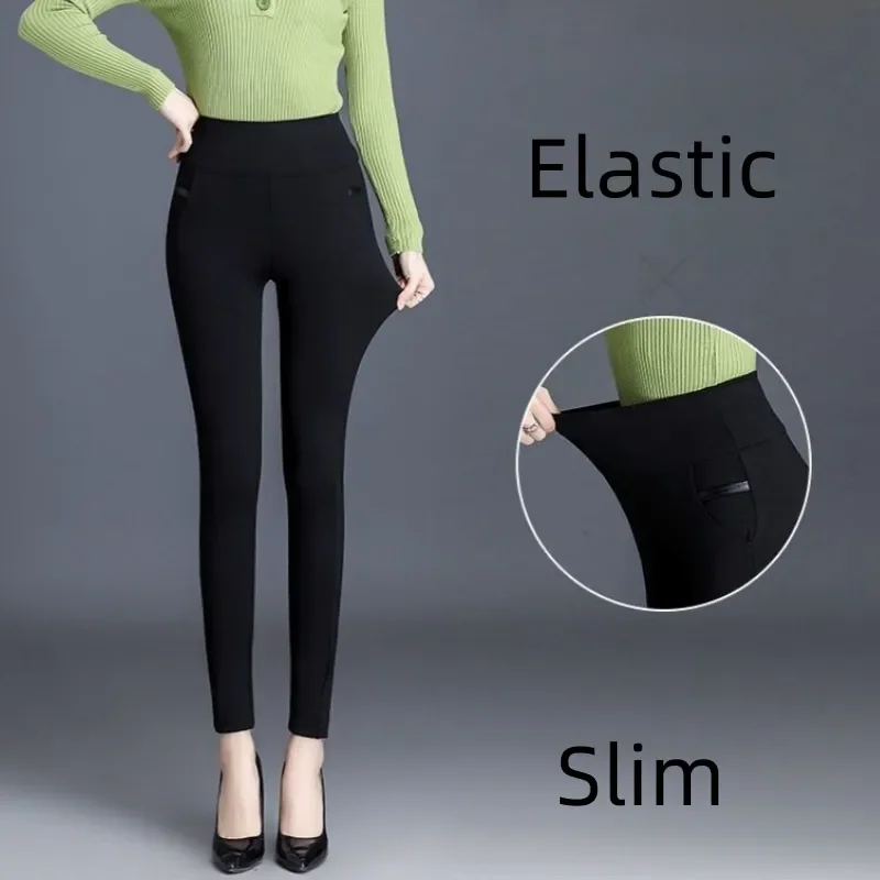 Woman Pant Leggings Fleece Pencil Pants OL Elegance Korean Style Warm High Waist Stretch Solid Skinny Slim Office Lady Trousers