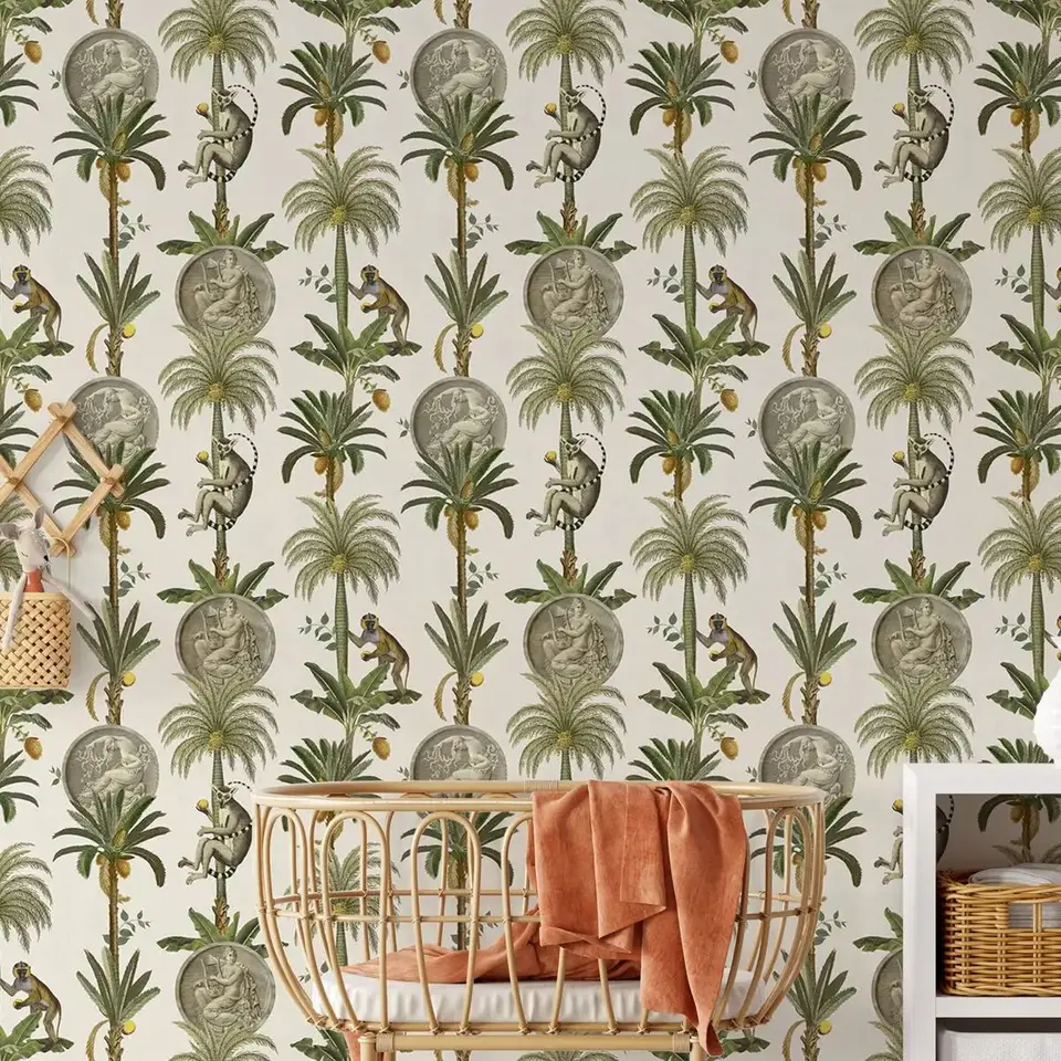 Kinderen Jungle Dieren Behang Met Lemuren En Palmbomen In Het Bos, Cartoon  Dier Muur Papier Jungle Vrienden Met Muntmotieven - AliExpress, image size:960x960