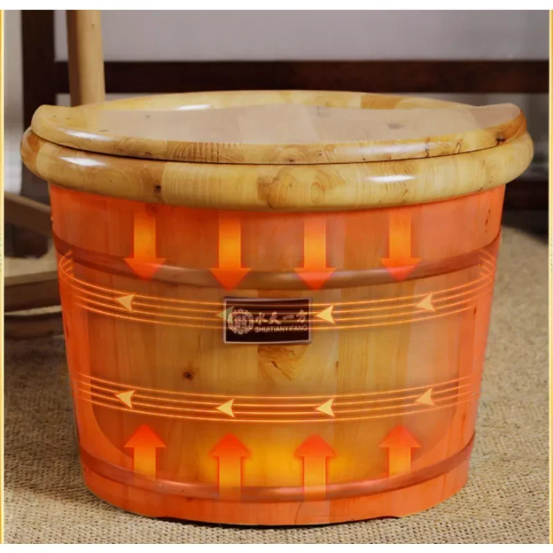 Cordia shining thick pedicur foot bucket wooden with lid 26cm insulation environmental protection foot barrel foot bath bucket