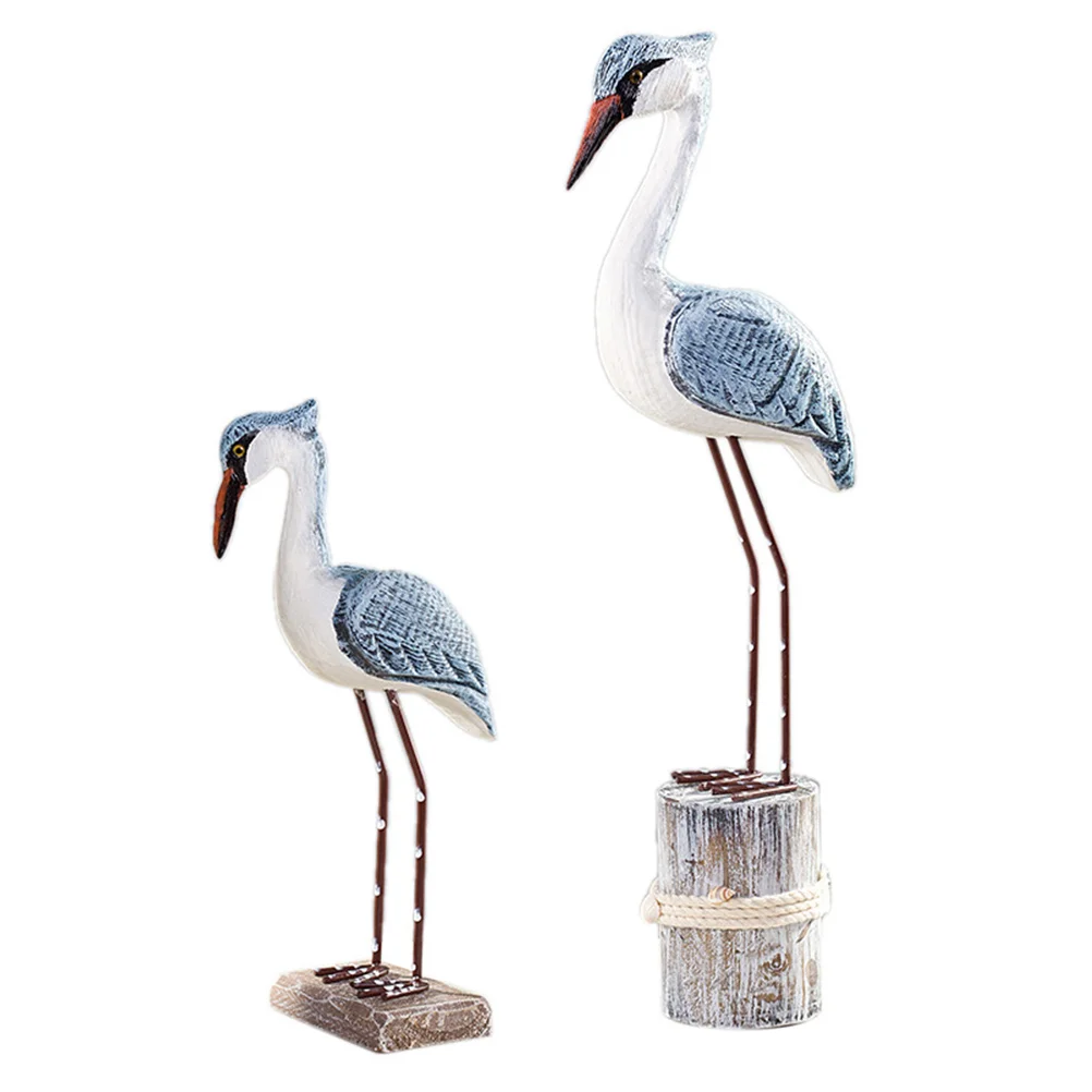 

2 Pcs Seagull Ornaments Garden Bird Sculpture Statue Rustic Decorations for Home Figurine Small Lovely Desktop Wooden Christmas