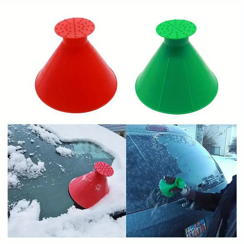 2pcs Ice scraper suitable for all car windshields, practical and portable snow shovel with a funnel-shaped snow scraper.