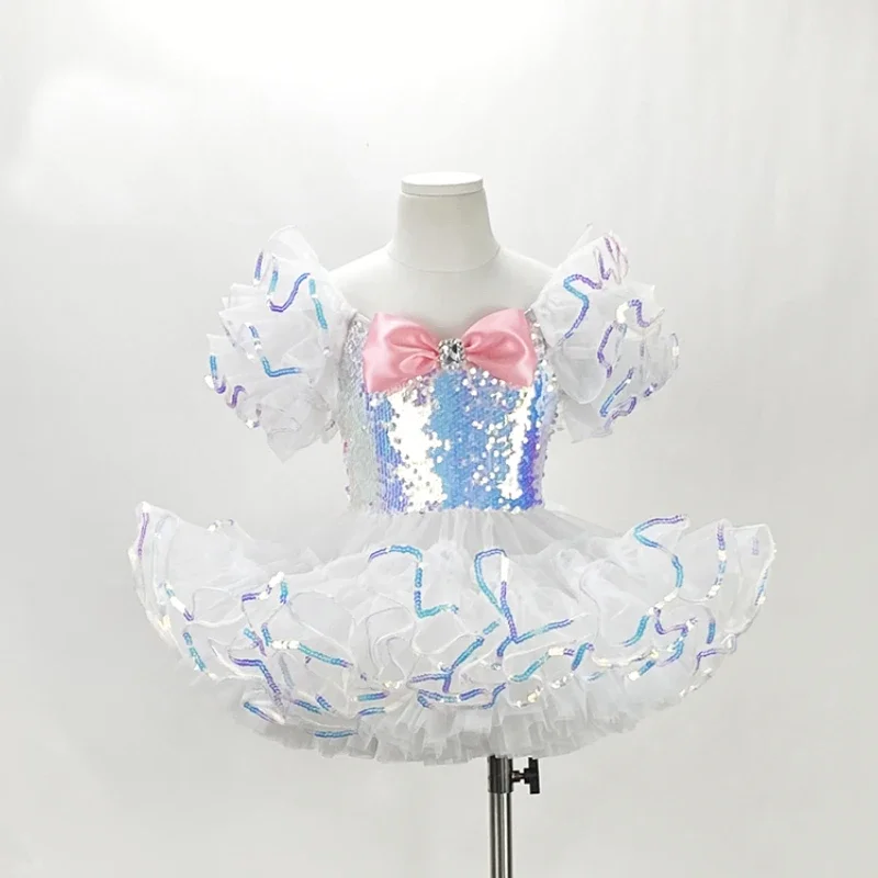 

Kids Ballroom Clothing Sequined Modern Dance Tutu Dress Girls Jazz Dance Costume Stage Wear Toddler Wedding Princess Dress