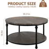 Round Coffee Table for Living Room Rustic Center Table with Storage Shelf Wood Circle Coffee Table , Easy Assembly 2