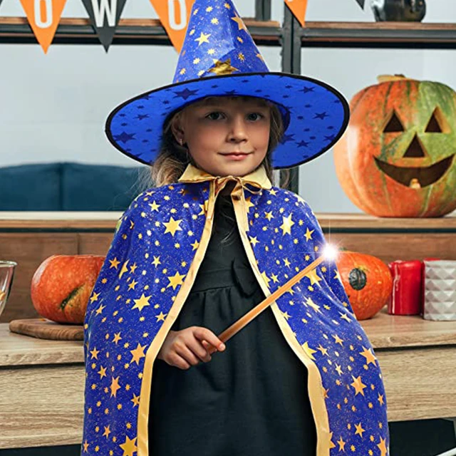 Children Halloween Costumes Star Wizard Witch Cloak Cape Robe with Pointy  Hat Cosplay Props Birthday Party Mardi Gras Accessory - AliExpress