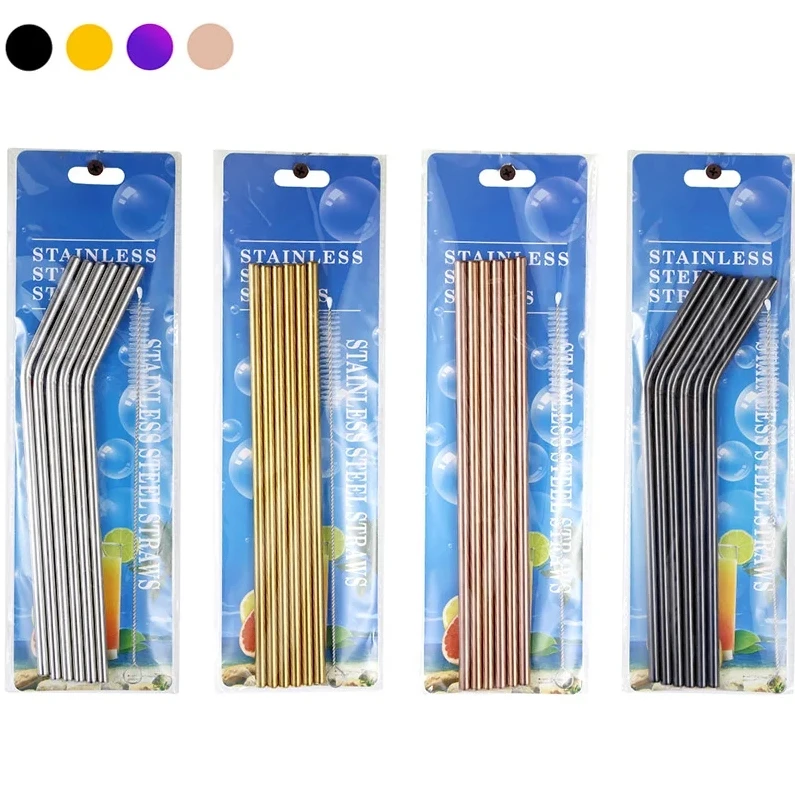 6-Piece Reusable Stainless Steel Drinking Straw Set with Case and Cleaning Brush