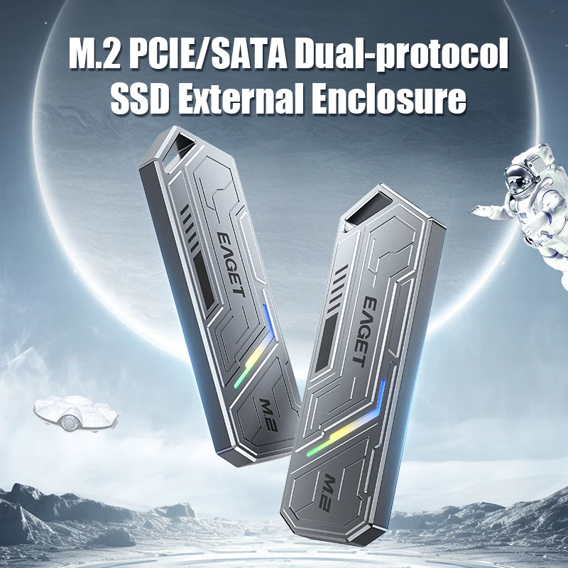 EAGET M.2 PCIE SSD Case NVME Dual Protocol M.2 to USB Type C 3.1 SSD Adapter for NVME PCIE NGFF SATA Disk Box Case