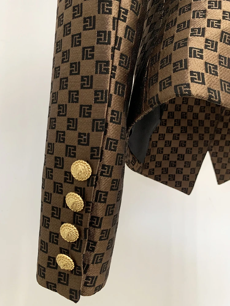 HIGH STREET Newest 2024 SS Designer Jacket Women's Double Breasted Slim Fitting Monogram Jacquard Blazer 5