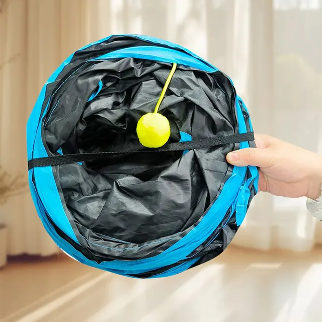 Blue Three Ways Pet Play Tunnel Cubes Foldable Drill Barrel Bending Cat Kitty Indoor Tent Kitty Training Interactive Fun Toy 5