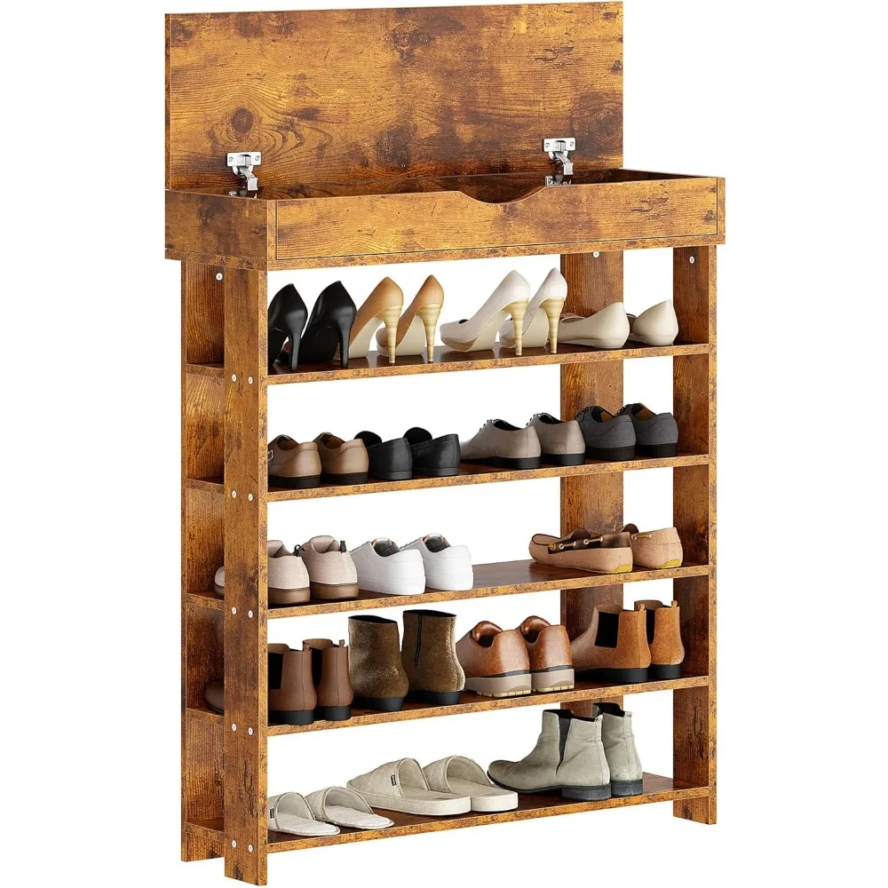 

soges 5-Tier Wooden Shoe Rack with Storage Cabinet, 29.5 inches Vertical Free Standing Shoe Shelf, Shoe Organizer Storage