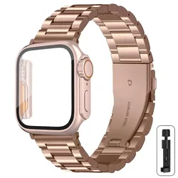 Elegant Stainless Steel Watch Strap with Ultra Case - iwatch6SE54 44mm (RG rose gold)