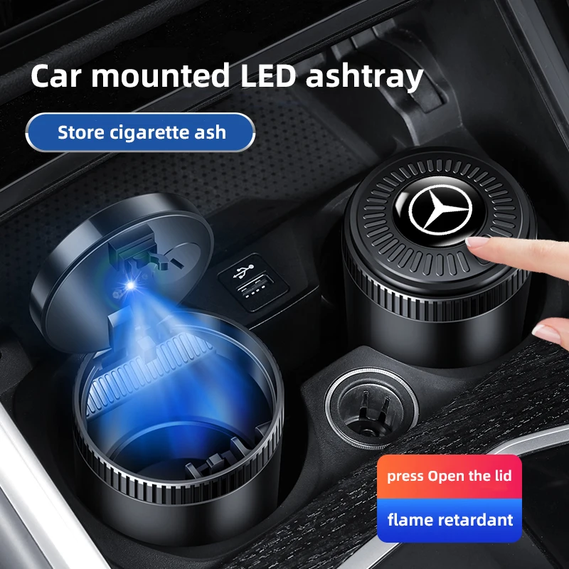 1Pcs LED 조명이있는 자동차 재떨이 메르세데스-벤츠 GLC X253 X254 C 클래스 W205 W206 A 클래스 W177 GLA E 클래스 용 범용 액세서리
