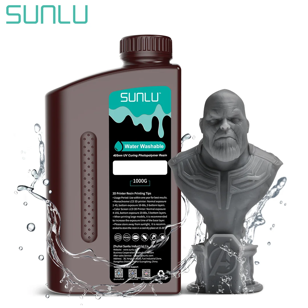 SUNLU Water Washable 3D Printer Resin, 1kg Fast Curing 3D Resin for 2K 4K 8K LCD DLP SLA Resin 3D Printer, 395-405nm UV Curing 3D Printing P並行輸入品 SUNLU Water Washable 3D Printer Resin 405nm High Precision UV