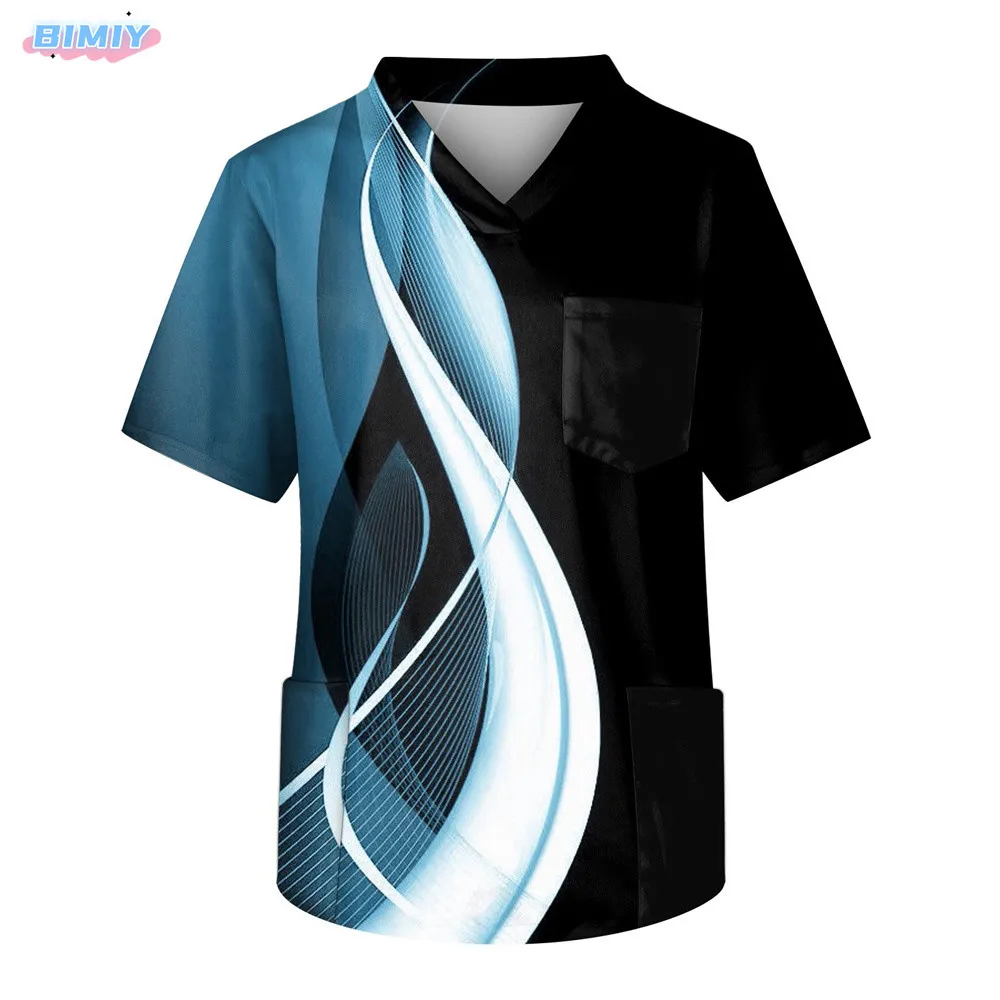 

Men's Camouflage Scrubs Tops Plus Size Short Sleeve V-Ncek Printed Working Nurse Unifrom Beauty Uniform Women Dentist Print Work