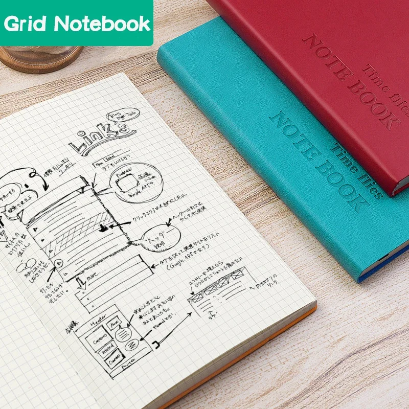 Grid Notebook A5 Travelers Journals School Office Meeting Record Checkered Paper Notepad Handbook Agenda - 3