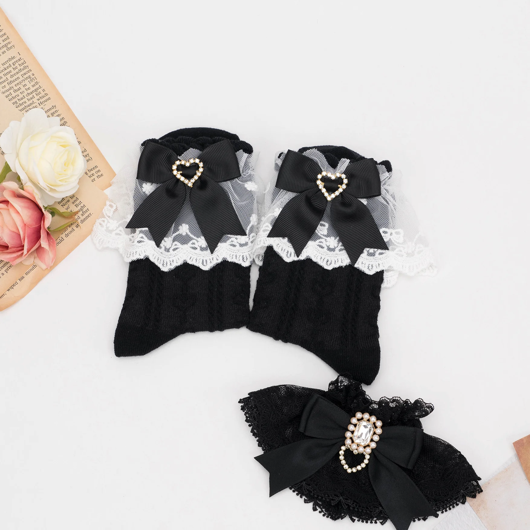 Japanese Style Ruffles Cotton Sock Mine Series Mass-Produced JK Lovely Heart-Shaped Sweet Bow Socks Lolita White Socks for Girl